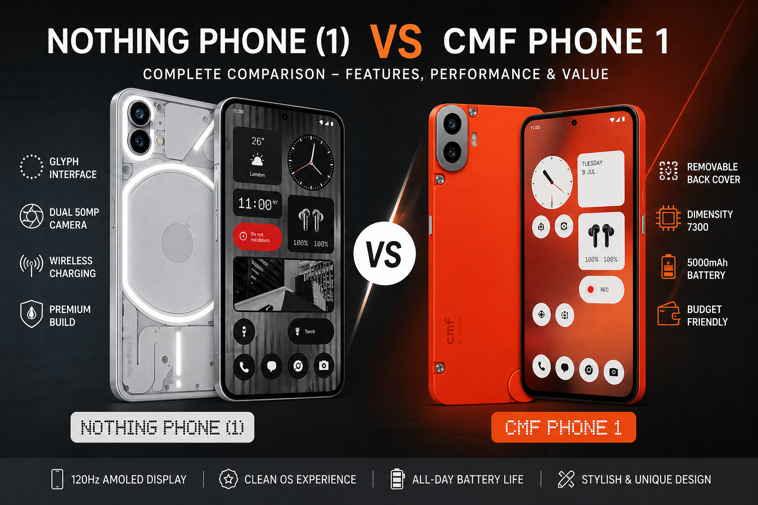 You are currently viewing Nothing Phone (1) vs CMF Phone 1 – Full Comparison, Specs, Camera & Price in Pakistan (2026)