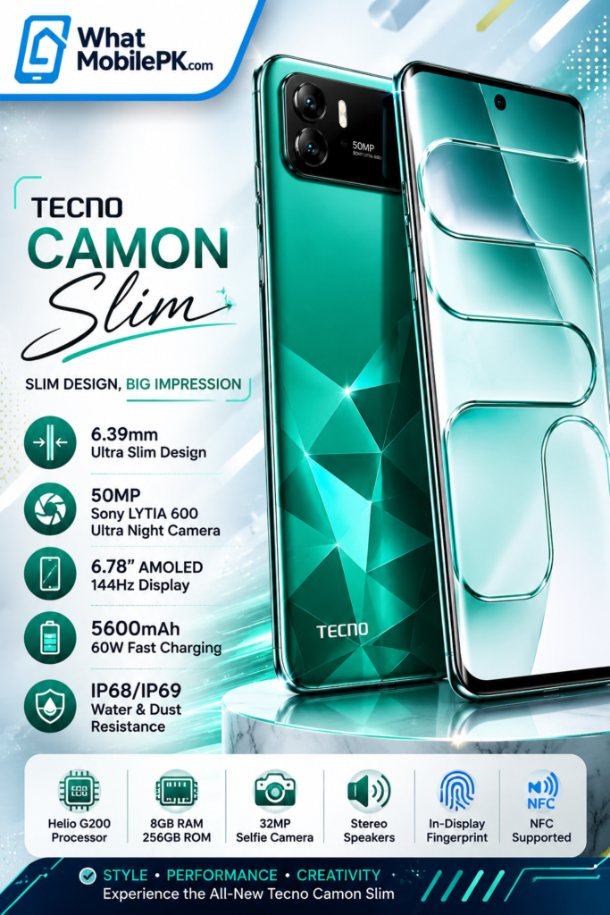 Tecno Camon Slim Price in Pakistan 2026 – Officially Released With Premium Slim Design 2 Tecno Camon Slim | whatmobile pk