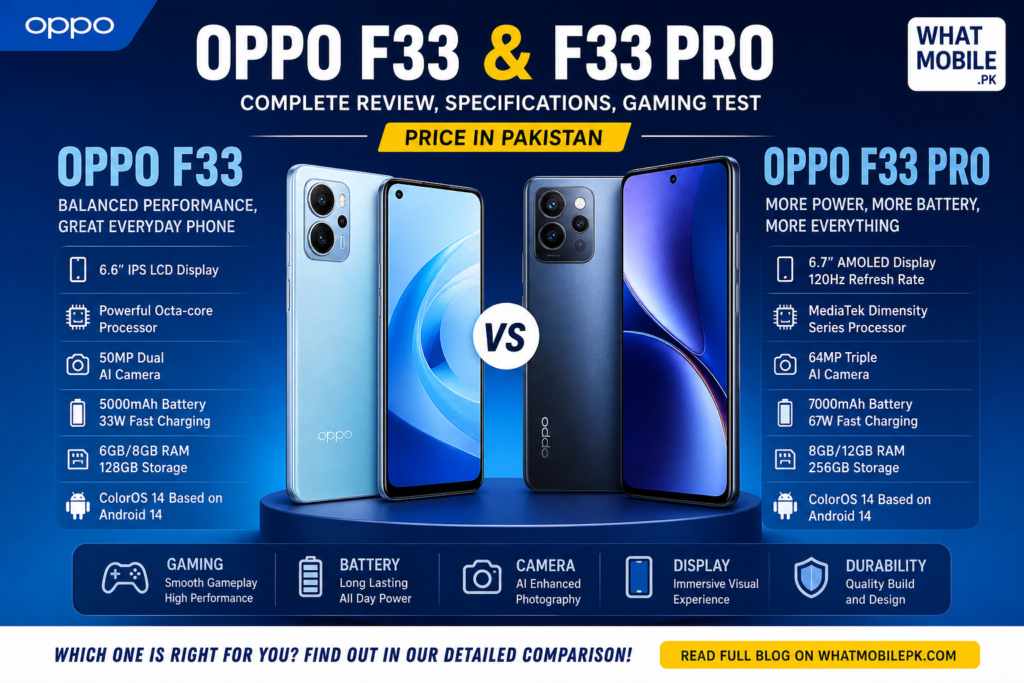 Oppo F33 vs Oppo F33 Pro Complete Review | Gaming Test | Features | Price in Pakistan | whatmobile pk