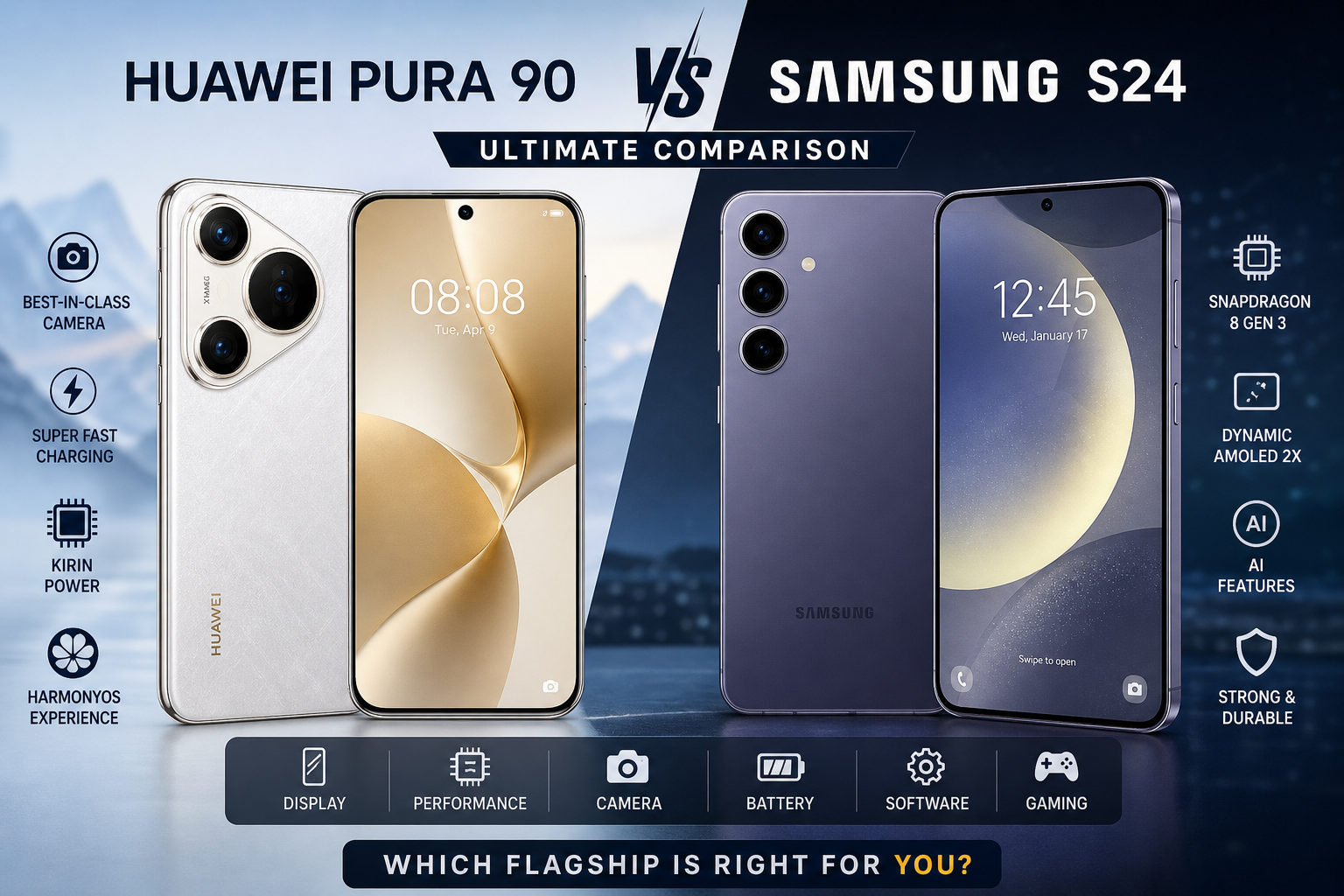 Read more about the article Huawei Pura 90 vs Samsung Galaxy S24 – Complete In-Depth Comparison