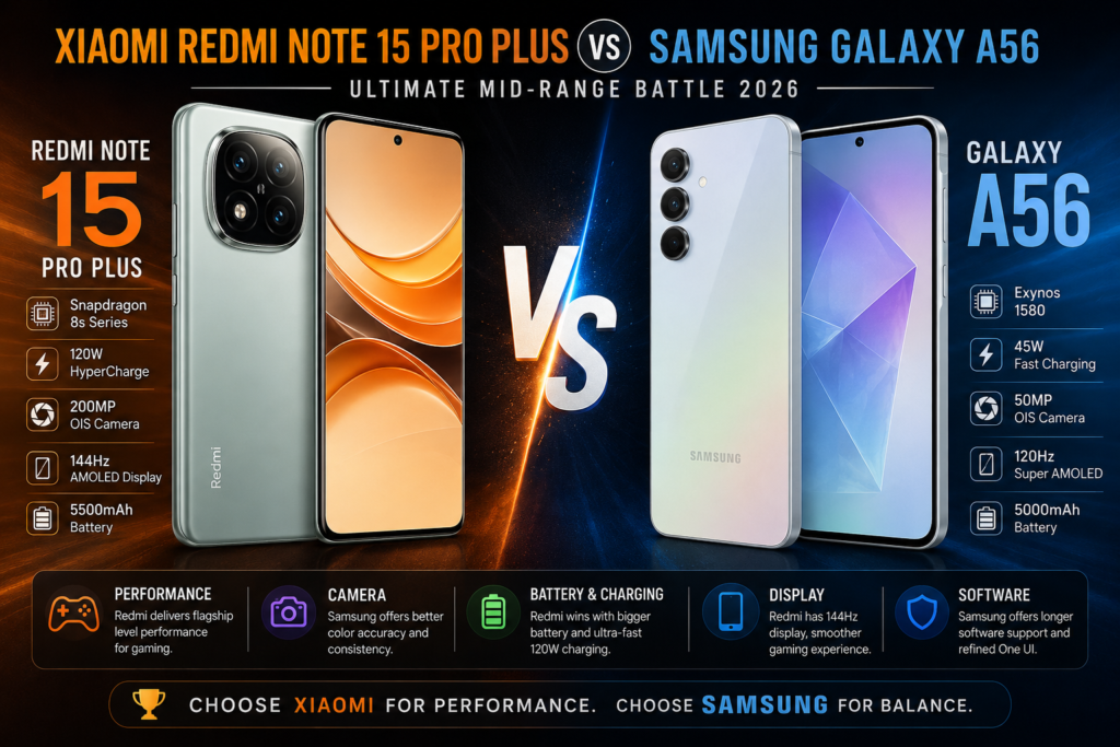 Xiaomi Redmi Note 15 Pro Plus vs Samsung Galaxy A56 – The Ultimate Mid-Range Battle 2 Xiaomi Redmi Note 15 Pro Plus vs Samsung Galaxy A56 – The Ultimate Mid-Range Battle | whatmobile pk