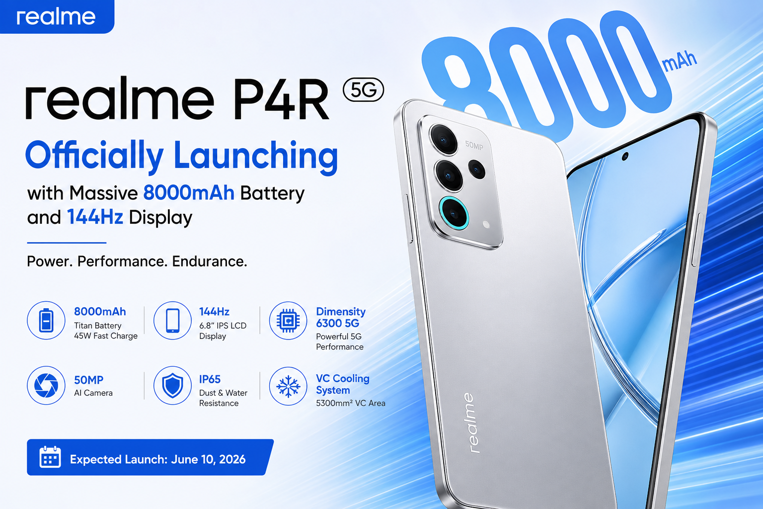 You are currently viewing Realme P4R 5G Officially Launching with Massive 8000mAh Battery and 144Hz Display